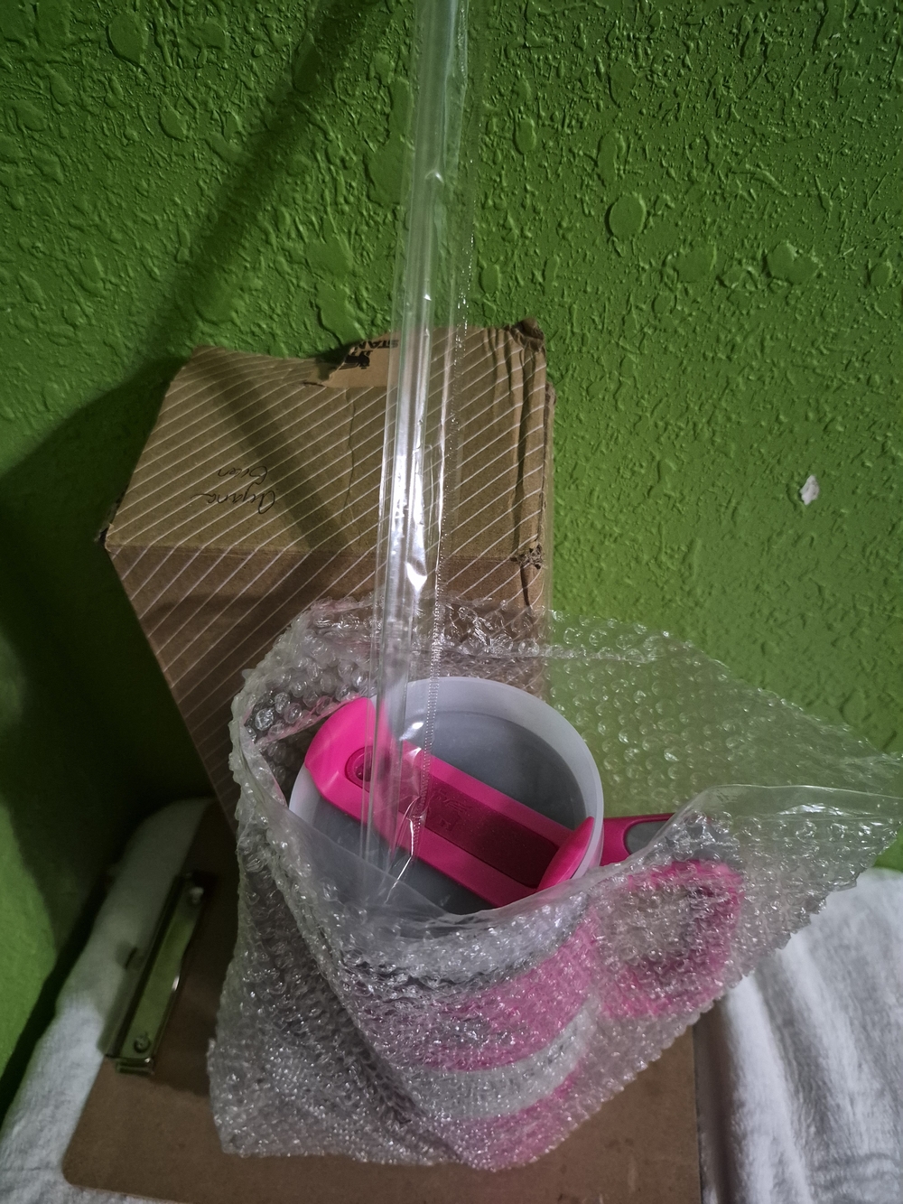Pink and White Striped Travel Mug with Pink Lid